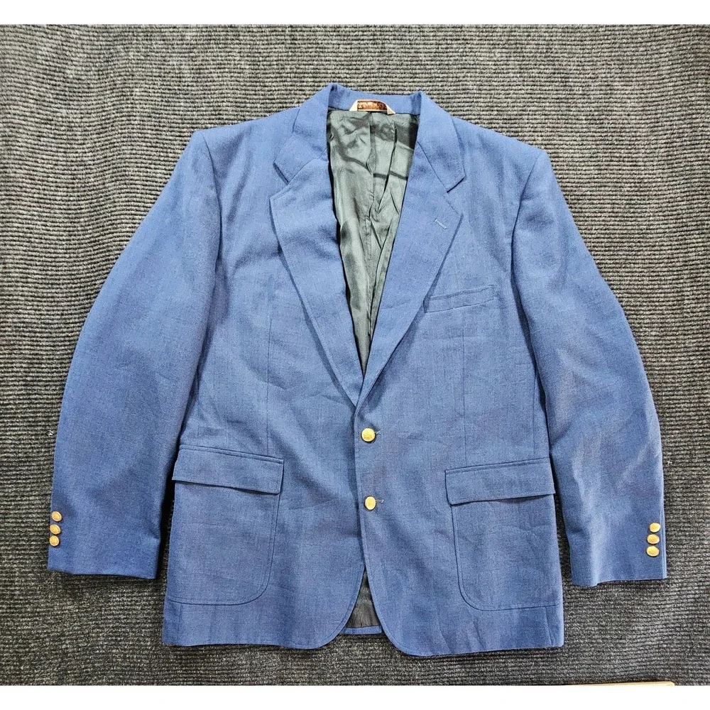 Stafford Blazer Jacket Mens XL Blue Formal Business Notch Lapel 2 Gold Button